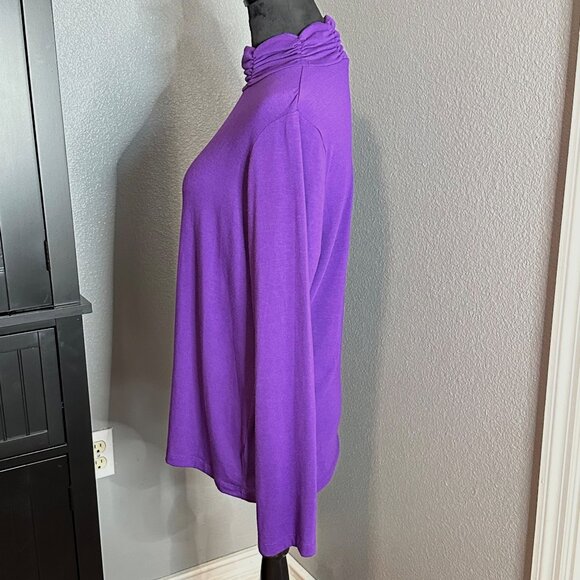 Kim Rogers Top Womens XL Purple Cowl Neck Long Sleeve Stretch Blouse Solid Soft - Picture 3 of 7